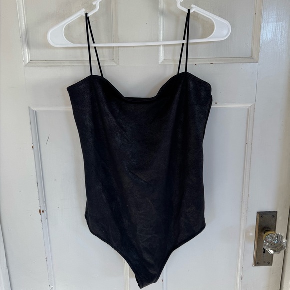 Abercrombie & Fitch Tops - Abercrombie & Fitch black faux leather style bodysuit size large